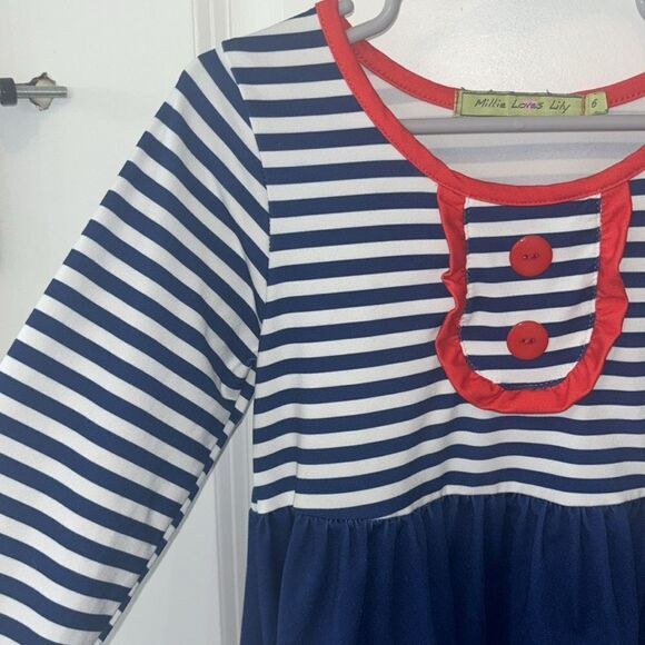 Milly Loves Lilly Girks Blue/white Striped long sleeve Santa dress Sz 6 EUC - Picture 4 of 9